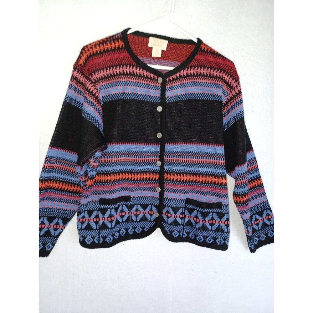 Vintage Sweater Tally Ho Women Medium Nordic Holiday Cardigan Boxy New